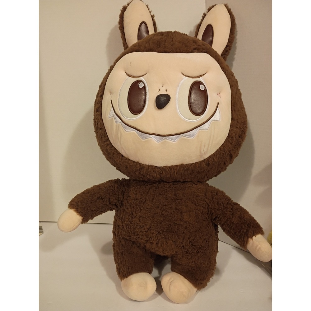 Large Labubu Plush Toy Brown Monster Rabbit Dinosaur Tail Collectible 28 Inch